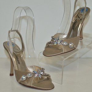 New Delman Champagne AB Crystal Slingback Heels
